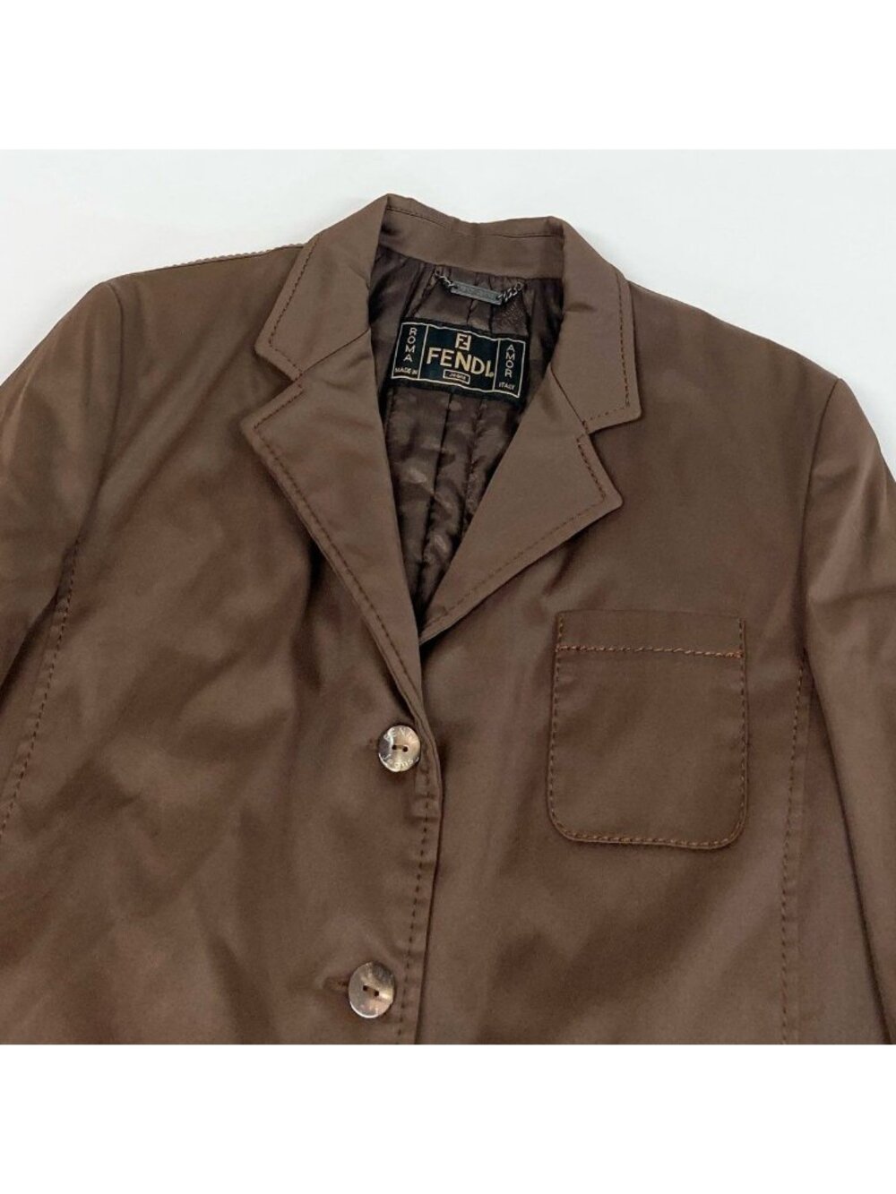 Fendi Chester Coat Long Padded Batting with Logo Buttons Brown - Picture 5 of 9